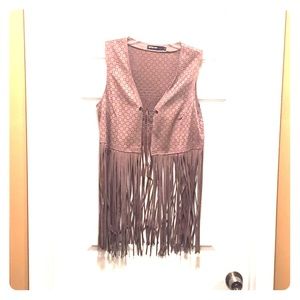 Faux suede fringe vest